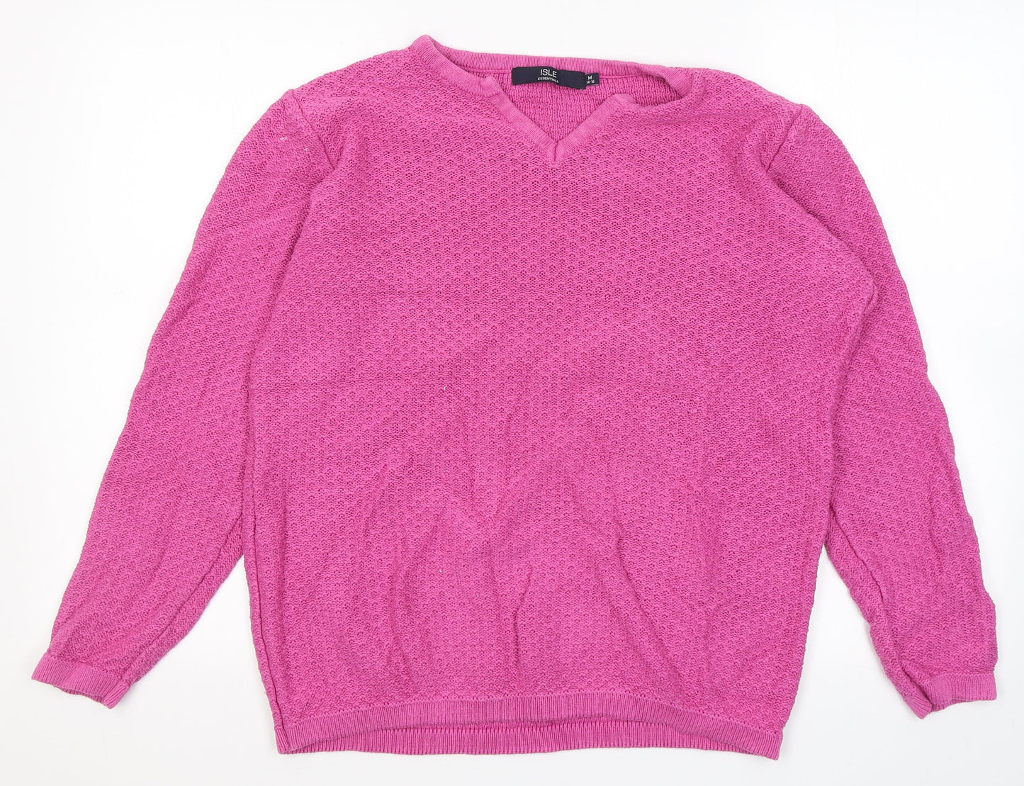 ISLE Essentials  Womens Pink V-Neck  Cotton Pullover Jumper Size M