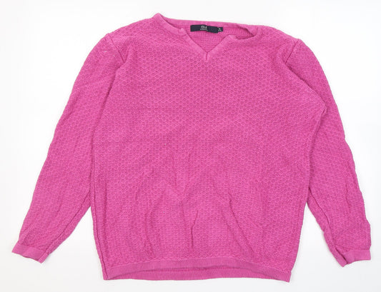 ISLE Essentials  Womens Pink V-Neck  Cotton Pullover Jumper Size M