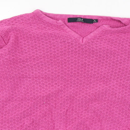 ISLE Essentials  Womens Pink V-Neck  Cotton Pullover Jumper Size M