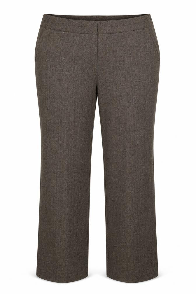 Front view of Matalan women’s brown polyester dress pants trousers, size UK 18, 31-inch leg regular zip