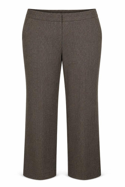 Front view of Matalan women’s brown polyester dress pants trousers, size UK 18, 31-inch leg regular zip