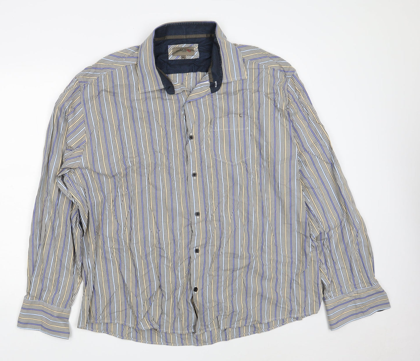 REMUS UOMO Mens Multicoloured Striped Cotton  Button-Up Size 2XL Collared Button