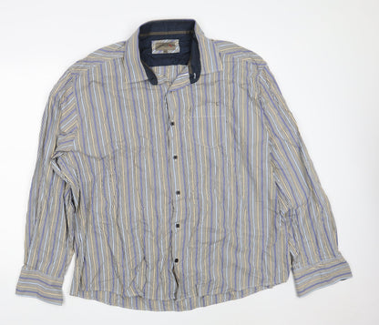 REMUS UOMO Mens Multicoloured Striped Cotton  Button-Up Size 2XL Collared Button