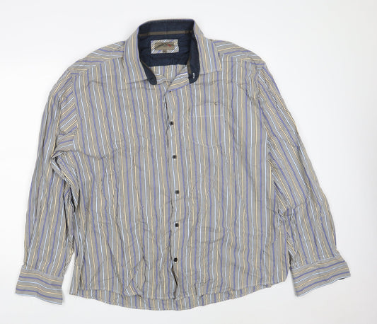 REMUS UOMO Mens Multicoloured Striped Cotton  Button-Up Size 2XL Collared Button