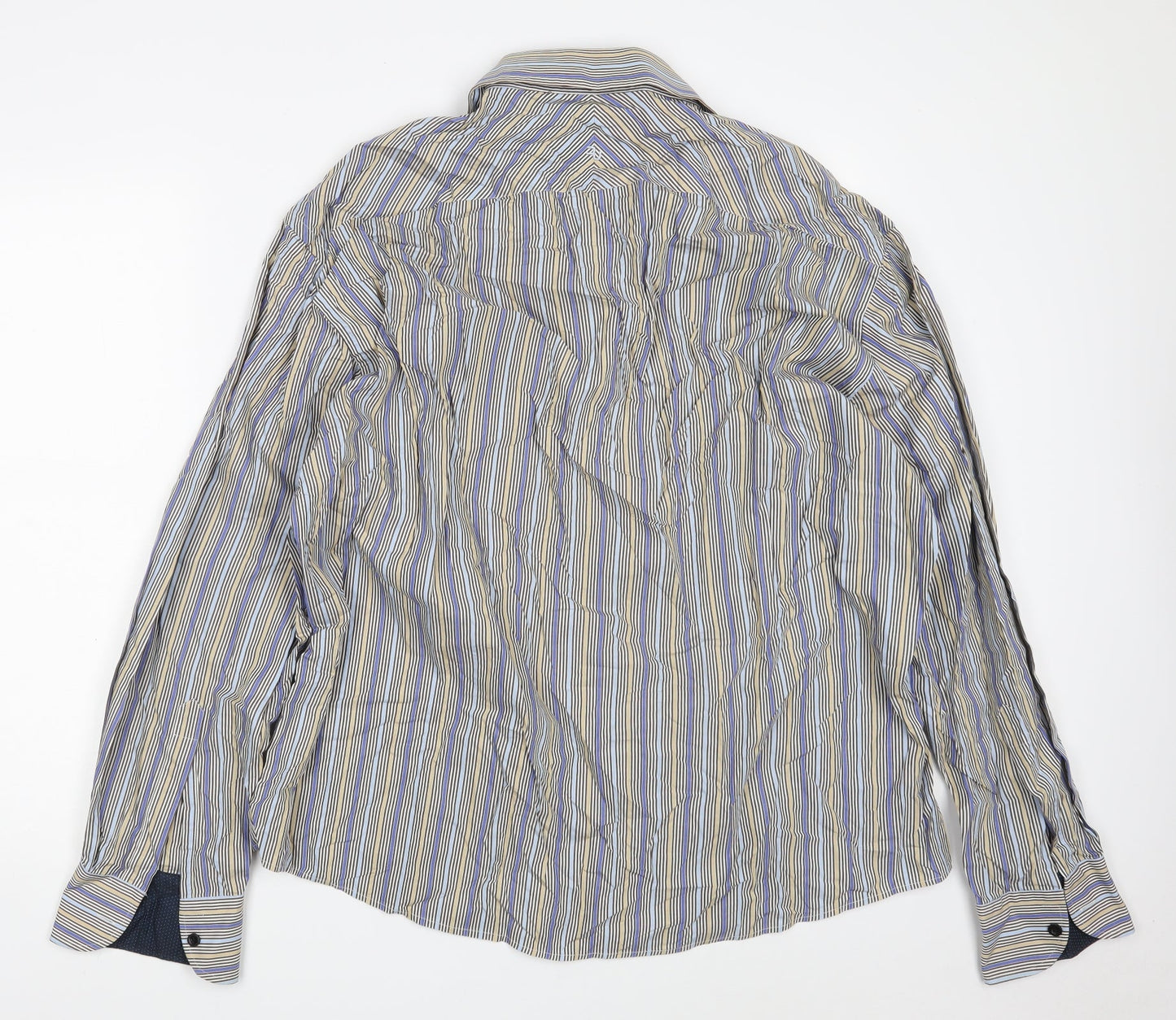 REMUS UOMO Mens Multicoloured Striped Cotton  Button-Up Size 2XL Collared Button
