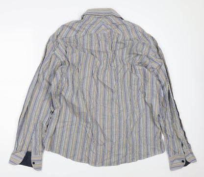 REMUS UOMO Mens Multicoloured Striped Cotton  Button-Up Size 2XL Collared Button