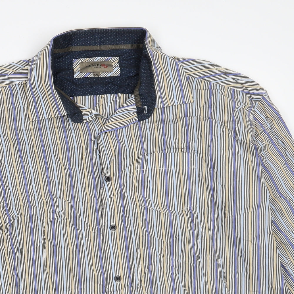 REMUS UOMO Mens Multicoloured Striped Cotton  Button-Up Size 2XL Collared Button