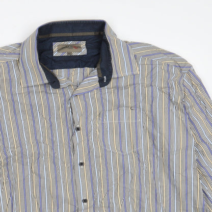 REMUS UOMO Mens Multicoloured Striped Cotton  Button-Up Size 2XL Collared Button