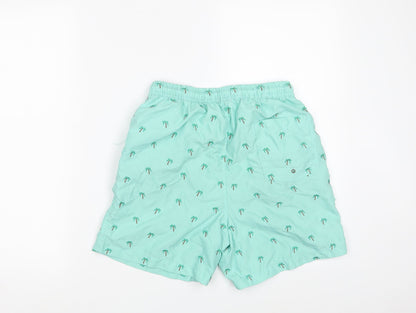 UO Swim Boys Green Floral Polyester Sweat Shorts Size S L6 in Regular Drawstring - Swimwear