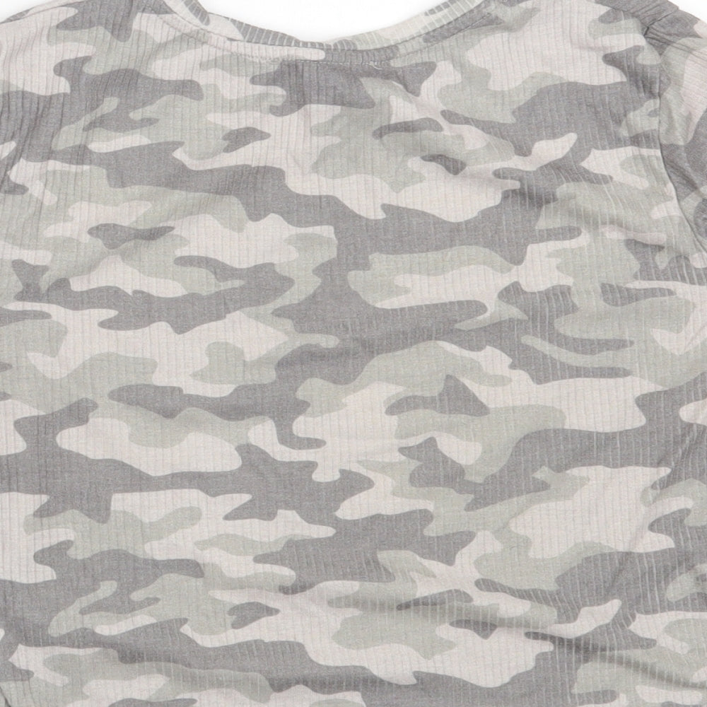 Primark Womens Grey Camouflage Polyester Cropped T-Shirt Size 10 Round Neck