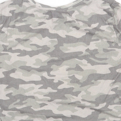 Primark Womens Grey Camouflage Polyester Cropped T-Shirt Size 10 Round Neck