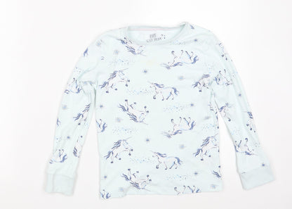 F&F Girls Blue Solid Cotton Top Pyjama Top Size 6-7 Years   - Unicorn