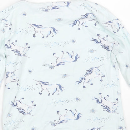 F&F Girls Blue Solid Cotton Top Pyjama Top Size 6-7 Years   - Unicorn