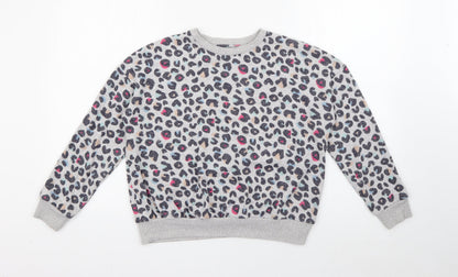 Marks and Spencer Girls Grey Animal Print Viscose Pullover Sweatshirt Size 11-12 Years