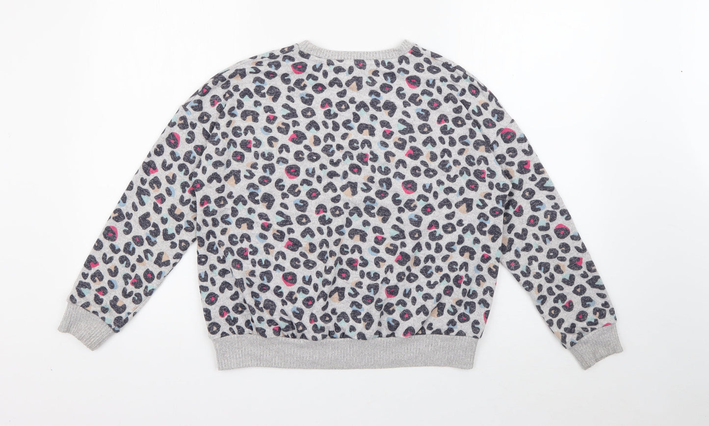 Marks and Spencer Girls Grey Animal Print Viscose Pullover Sweatshirt Size 11-12 Years