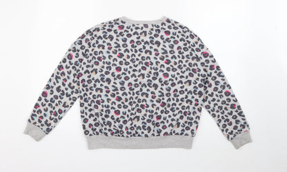 Marks and Spencer Girls Grey Animal Print Viscose Pullover Sweatshirt Size 11-12 Years