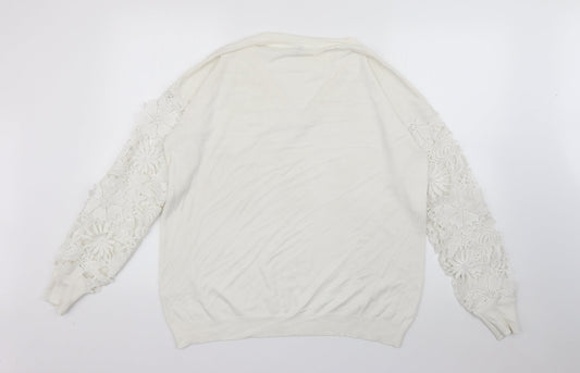 Capsule Womens White V-Neck  Viscose Pullover Jumper Size 16   - Lace