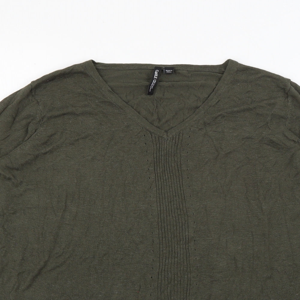 Capsule Womens Green V-Neck  Viscose Pullover Jumper Size 12
