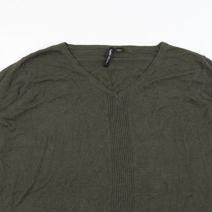 Capsule Womens Green V-Neck  Viscose Pullover Jumper Size 12