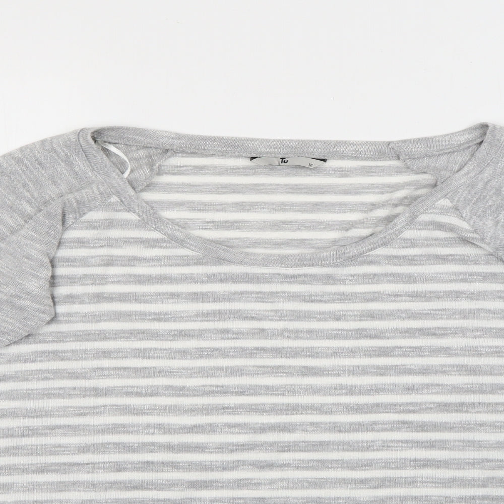 TU Womens Green Scoop Neck Striped Polyester Pullover Jumper Size 12