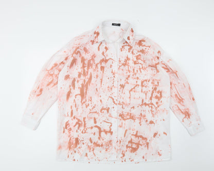 Boohoo Womens White Geometric Polyester Tunic Button-Up Size 6 Collared