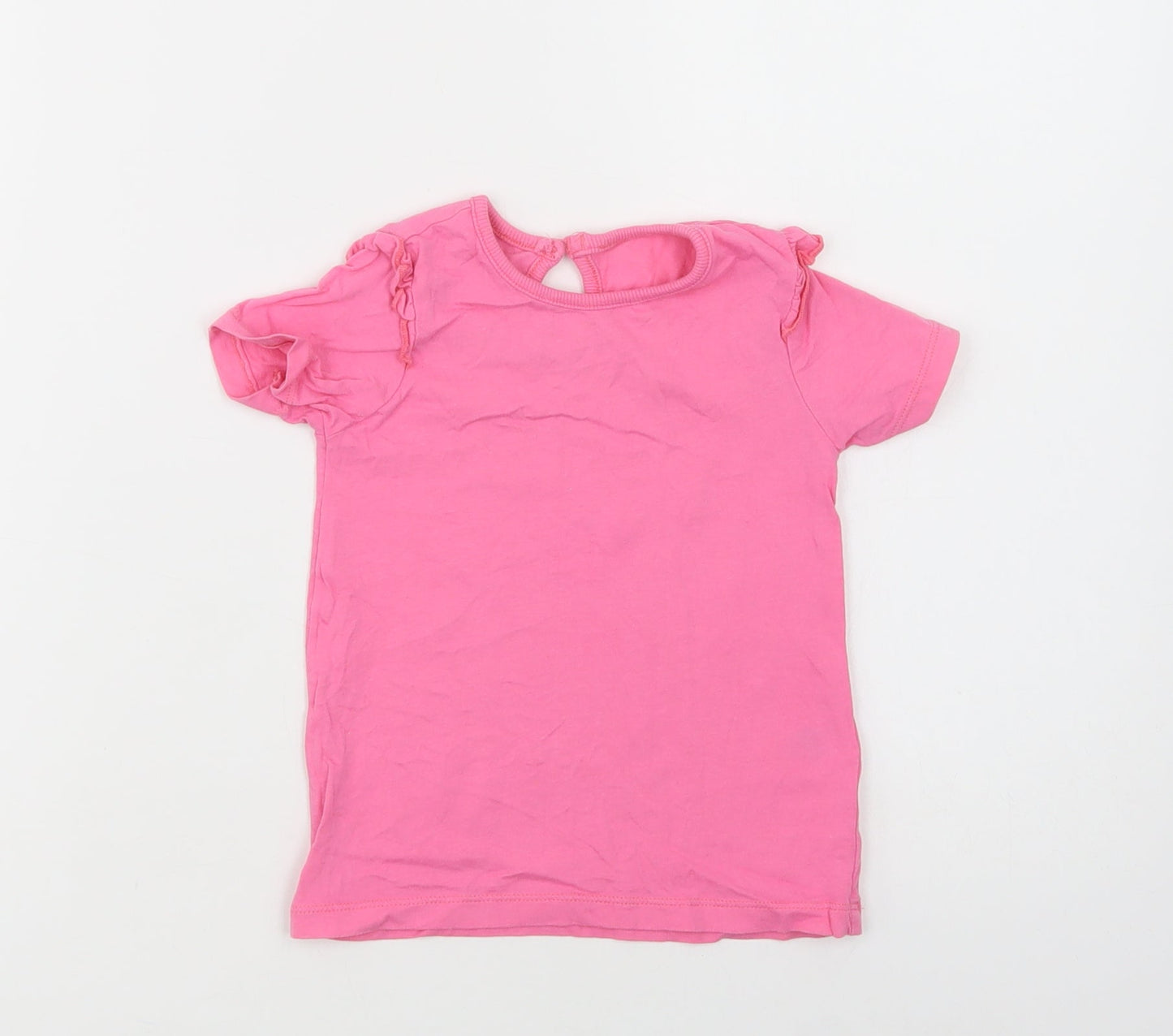 Dunnes Stores Girls Pink  Cotton Basic T-Shirt Size 2-3 Years Crew Neck Button