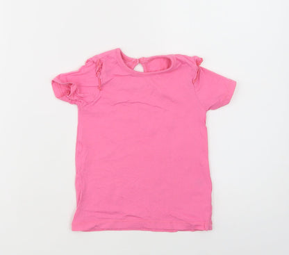 Dunnes Stores Girls Pink  Cotton Basic T-Shirt Size 2-3 Years Crew Neck Button