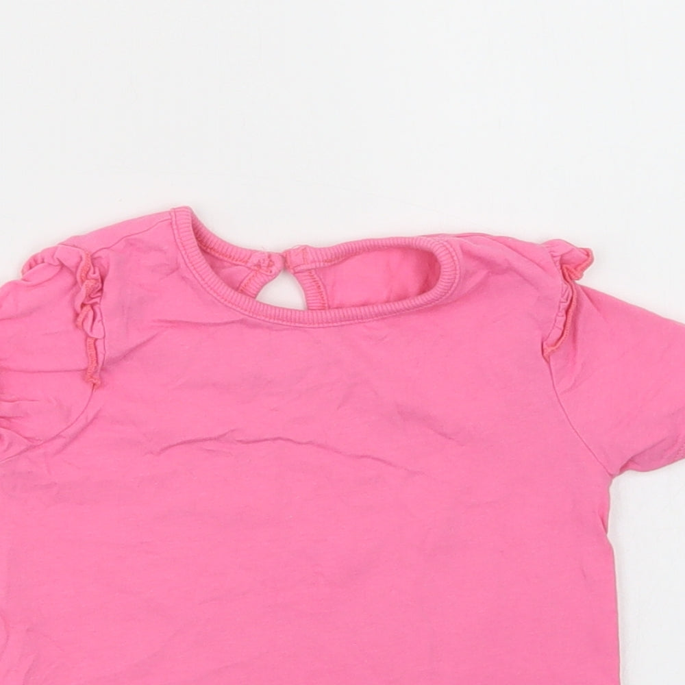 Dunnes Stores Girls Pink  Cotton Basic T-Shirt Size 2-3 Years Crew Neck Button