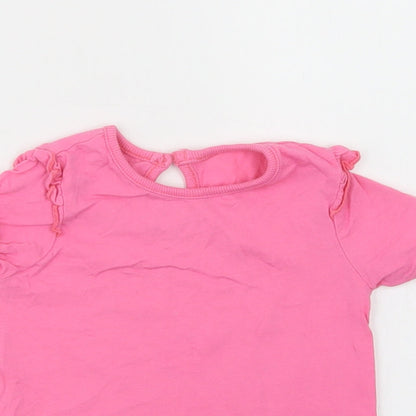 Dunnes Stores Girls Pink  Cotton Basic T-Shirt Size 2-3 Years Crew Neck Button