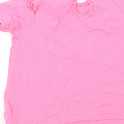 Dunnes Stores Girls Pink  Cotton Basic T-Shirt Size 2-3 Years Crew Neck Button