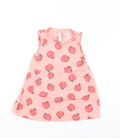 F&F Baby Pink Geometric Cotton A-Line  Size 6-9 Months  Crew Neck Button - Strawberry Print
