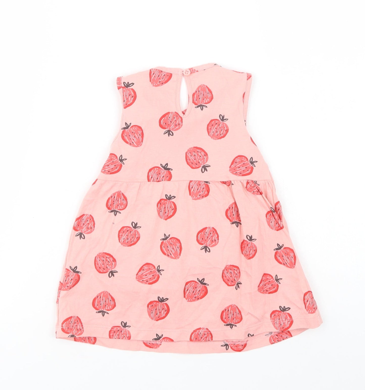 F&F Baby Pink Geometric Cotton A-Line  Size 6-9 Months  Crew Neck Button - Strawberry Print