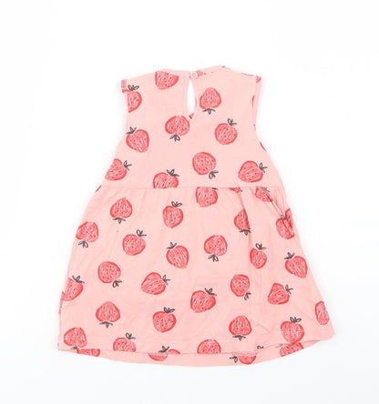 F&F Baby Pink Geometric Cotton A-Line  Size 6-9 Months  Crew Neck Button - Strawberry Print