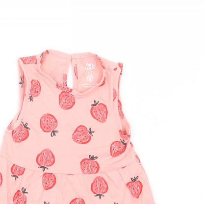 F&F Baby Pink Geometric Cotton A-Line  Size 6-9 Months  Crew Neck Button - Strawberry Print