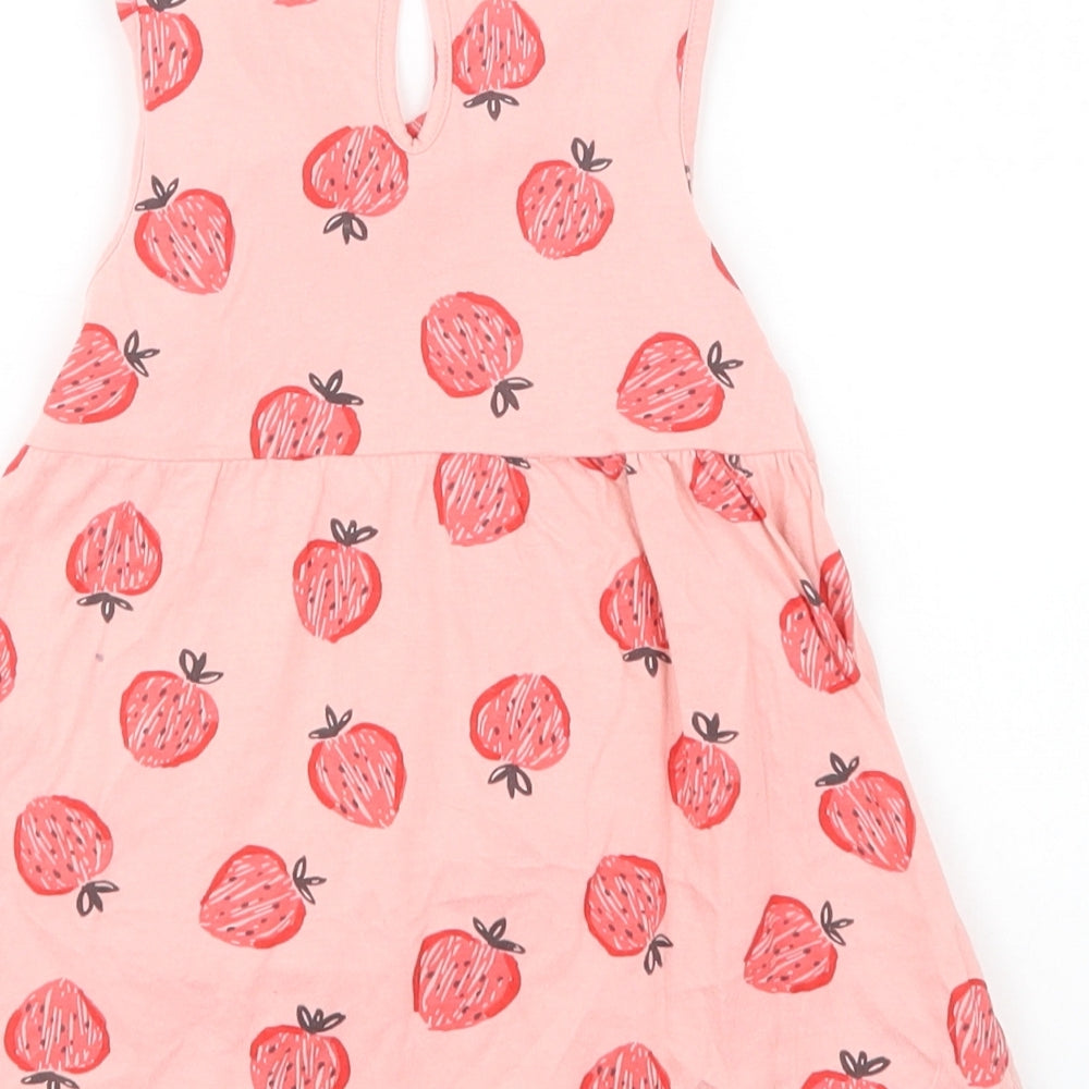 F&F Baby Pink Geometric Cotton A-Line  Size 6-9 Months  Crew Neck Button - Strawberry Print