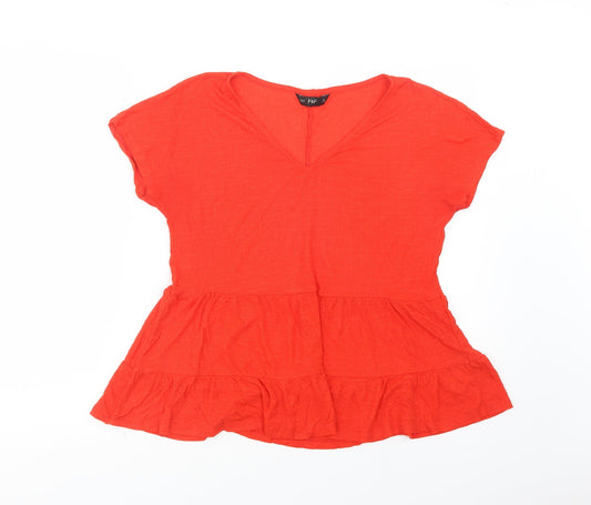 F&F Womens Red  Viscose Basic Blouse Size 6 V-Neck