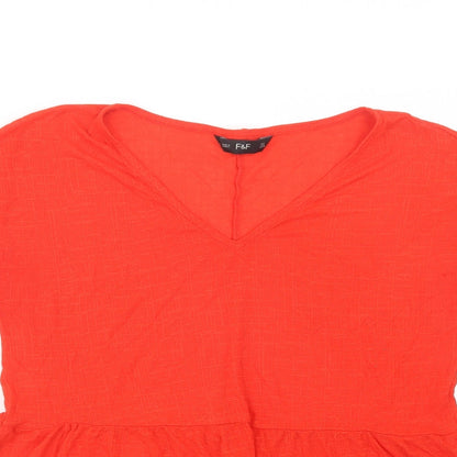 F&F Womens Red  Viscose Basic Blouse Size 6 V-Neck