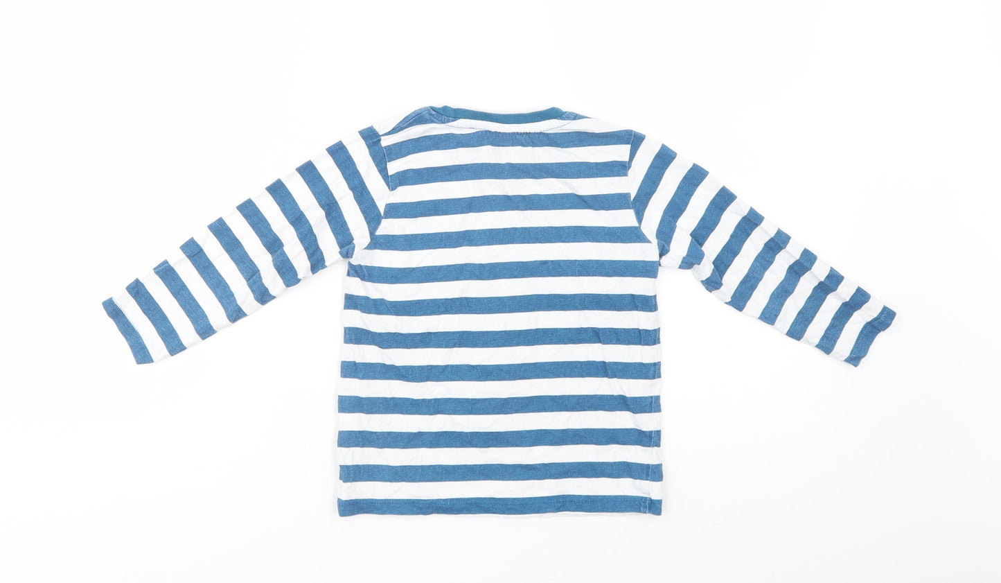 Cool Club Boys Blue Striped Cotton Basic T-Shirt Size 4 Years Crew Neck Pullover - Food, Relax