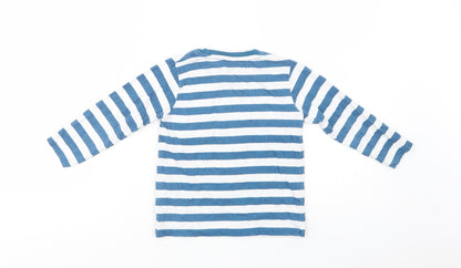 Cool Club Boys Blue Striped Cotton Basic T-Shirt Size 4 Years Crew Neck Pullover - Food, Relax