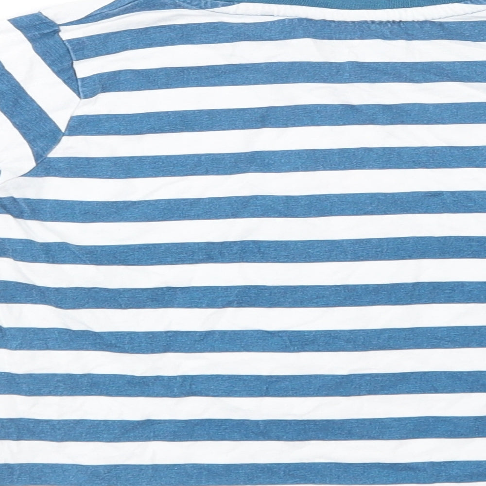 Cool Club Boys Blue Striped Cotton Basic T-Shirt Size 4 Years Crew Neck Pullover - Food, Relax