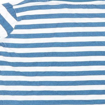 Cool Club Boys Blue Striped Cotton Basic T-Shirt Size 4 Years Crew Neck Pullover - Food, Relax