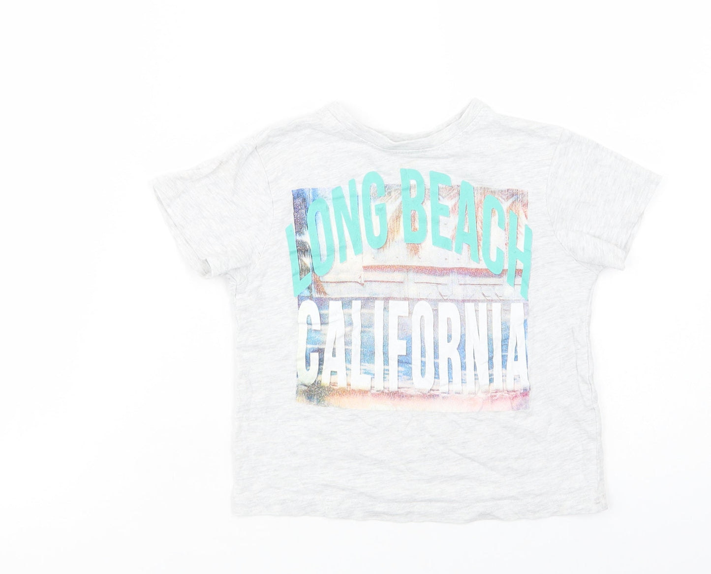 Primark Girls Grey  Cotton Basic T-Shirt Size 3-4 Years Crew Neck Pullover - California