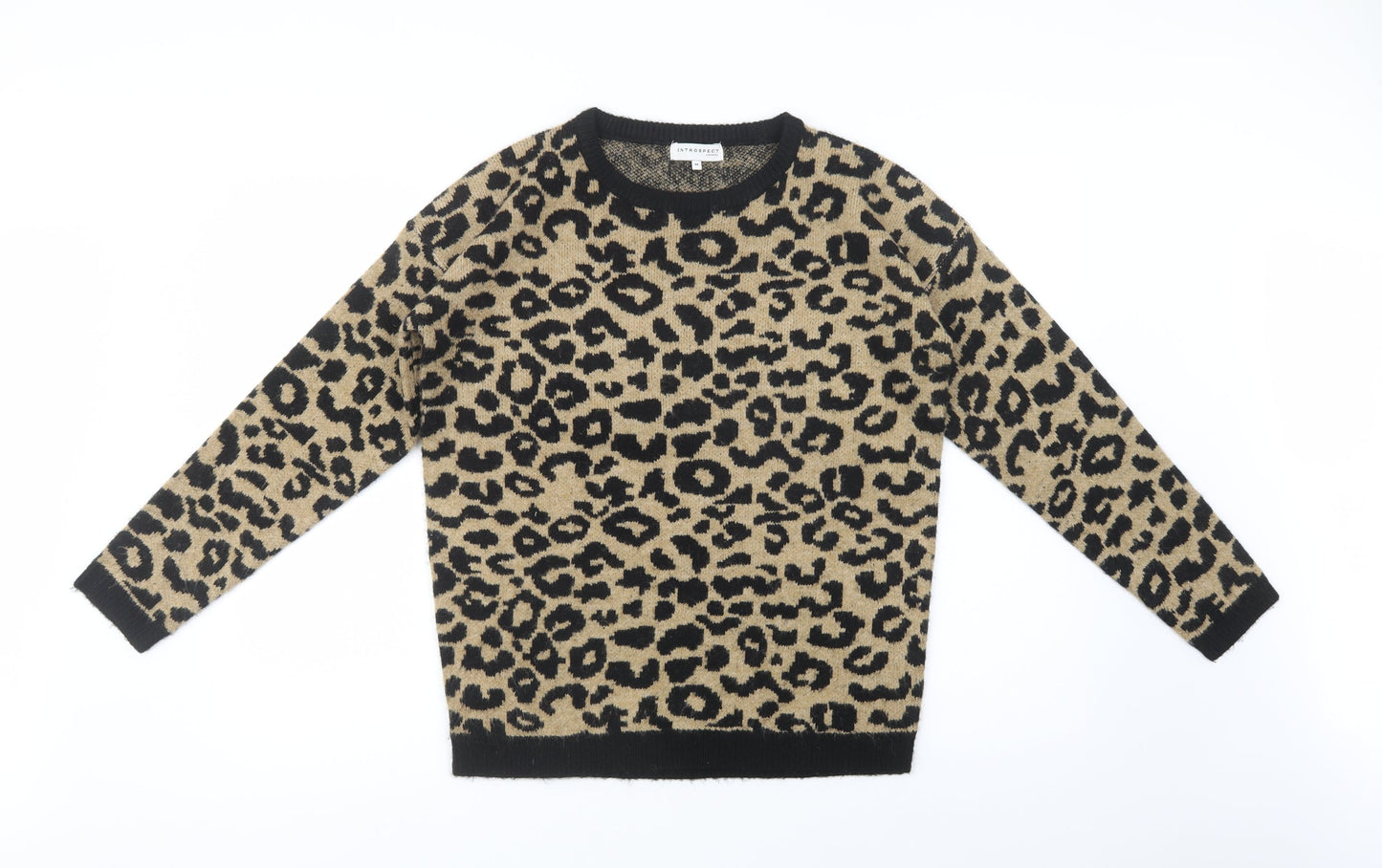 Introspect Womens Beige Crew Neck Animal Print Acrylic Pullover Jumper Size M