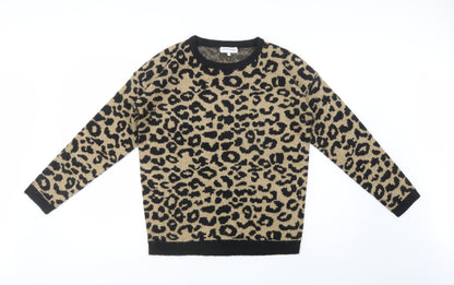 Introspect Womens Beige Crew Neck Animal Print Acrylic Pullover Jumper Size M