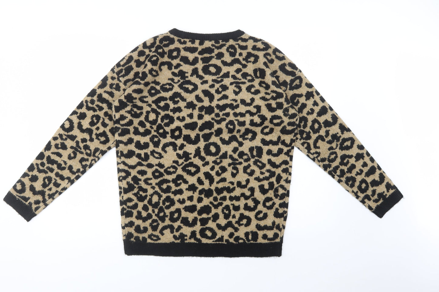 Introspect Womens Beige Crew Neck Animal Print Acrylic Pullover Jumper Size M