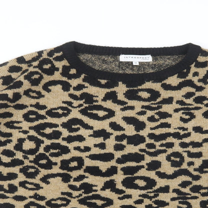 Introspect Womens Beige Crew Neck Animal Print Acrylic Pullover Jumper Size M