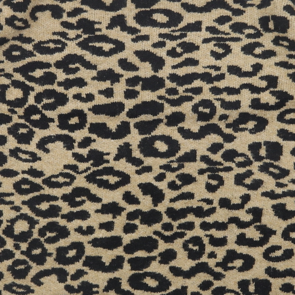 Introspect Womens Beige Crew Neck Animal Print Acrylic Pullover Jumper Size M
