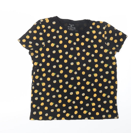 Primark Womens Black Geometric Cotton Basic T-Shirt Size L Crew Neck - Fruit Print