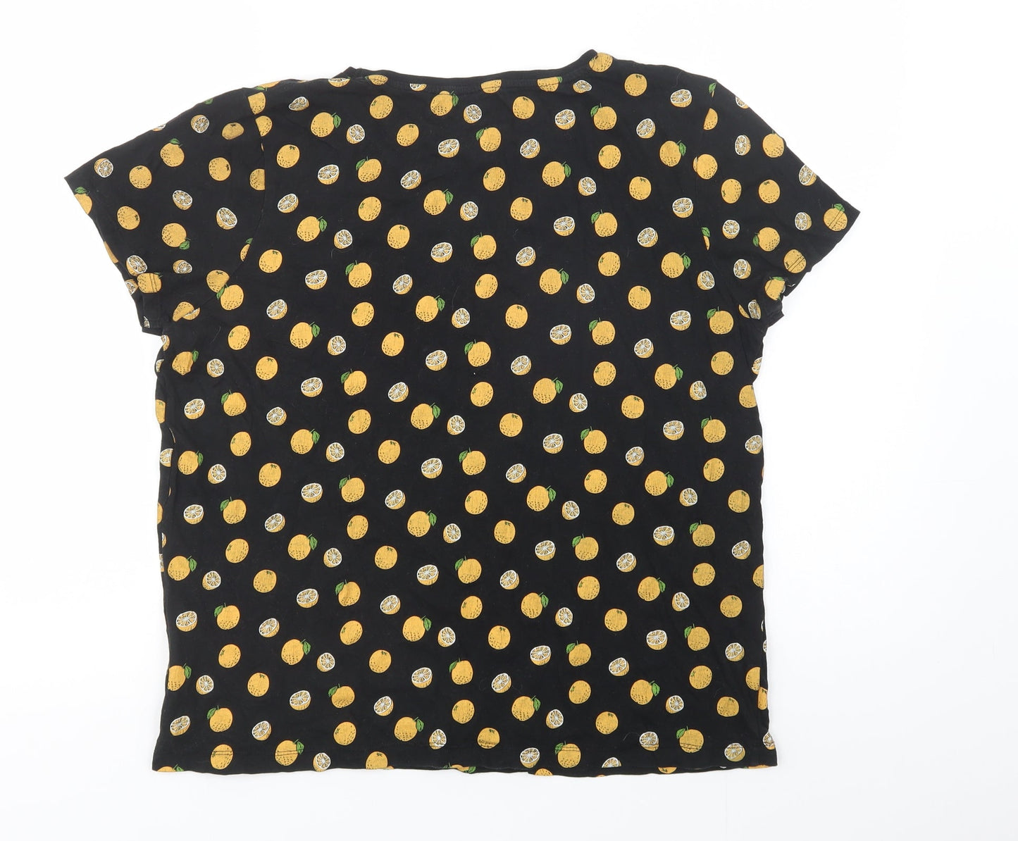Primark Womens Black Geometric Cotton Basic T-Shirt Size L Crew Neck - Fruit Print