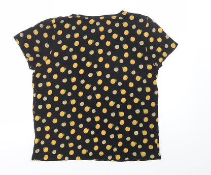 Primark Womens Black Geometric Cotton Basic T-Shirt Size L Crew Neck - Fruit Print